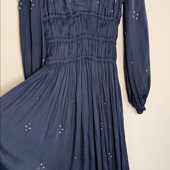 Navy Maxi Long Sleeve Dress with Embellishments - Picture 6 of 7